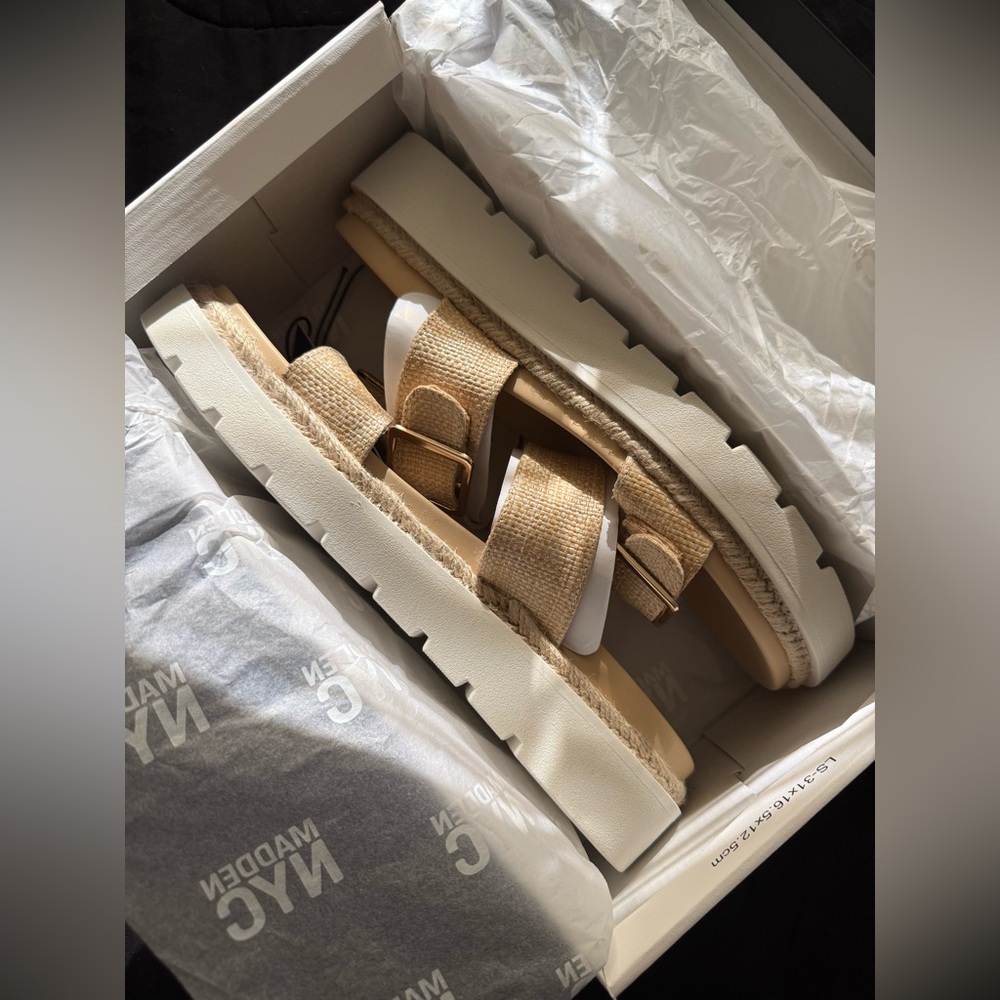 MADDEN NYC NWT NIB Women’s Cream/White Buckle Platform Sandals 11